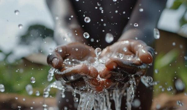 Hands cupping clean running water